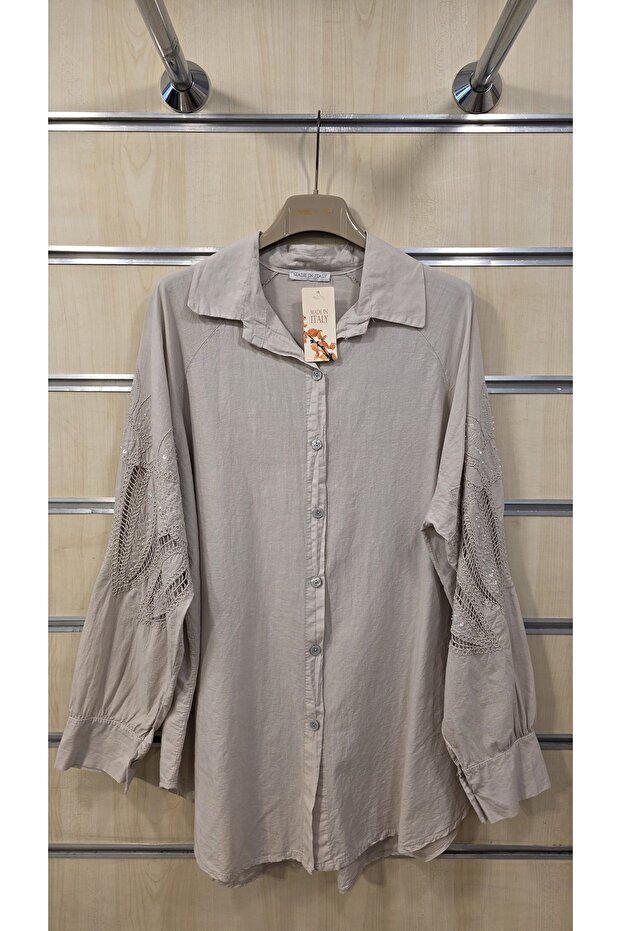 Shirt Sleeves with Sequin Lace Detail