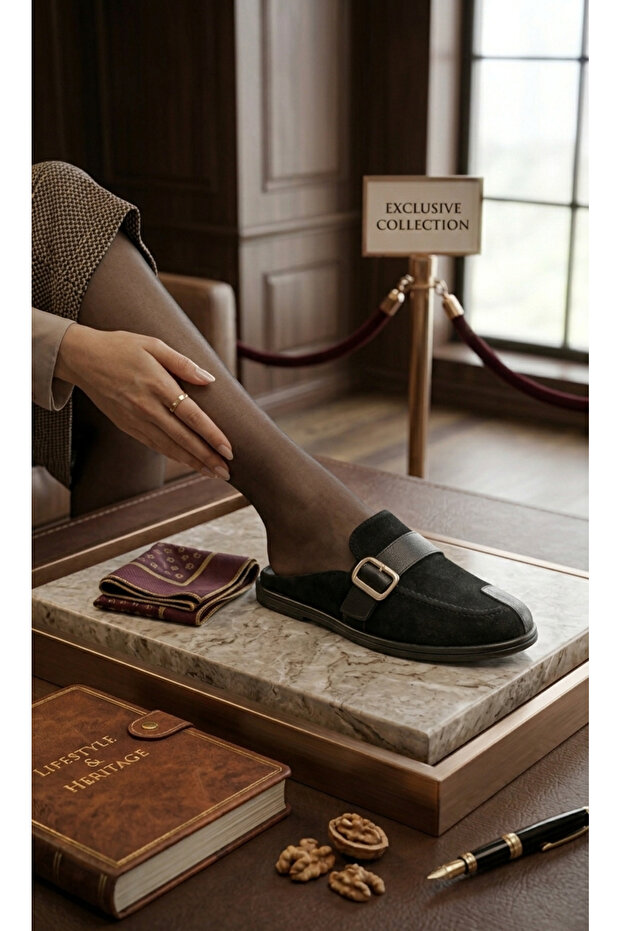 Buckle-Strapped Suede & Leather Women's Loafer Slippers (Genuine Leather)