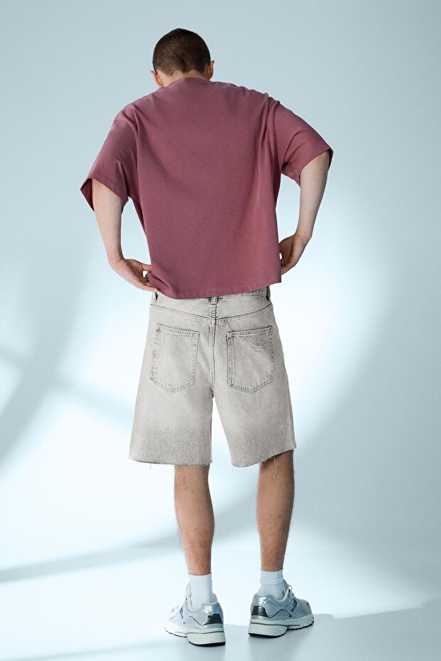 Distressed denim bermuda şort - 3