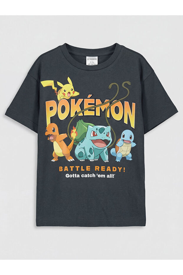 Anthracite Pokemon Printed Boys' T-Shirt