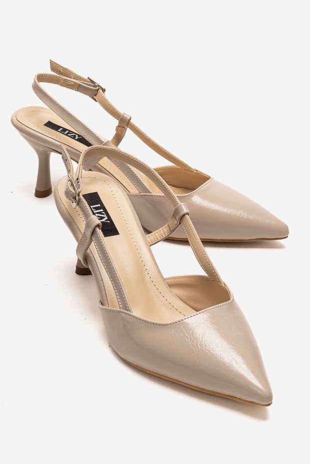 Women's Beige Thin Strap Pointed Toe Elegant Stylish Shoes 6 cm Heeled