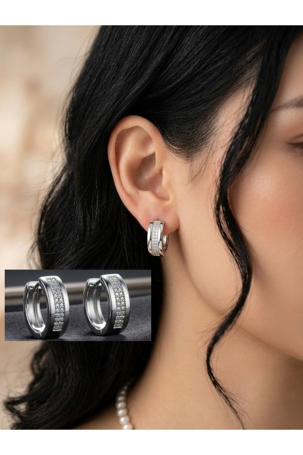 Eye-Catching Sparkling Silver Hoop Earrings – Modern Stylish Design with Zircon Stones