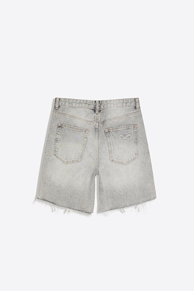 Distressed denim bermuda şort - 5