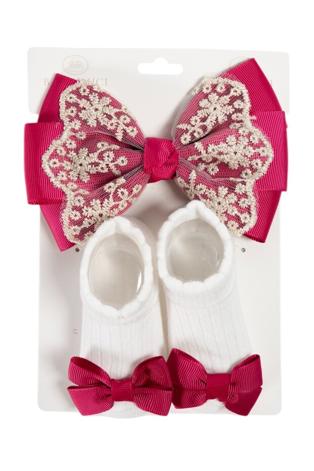 - Aaliyah Socks & Cute Ribbon Big Bow Headband Set - Hot Pink