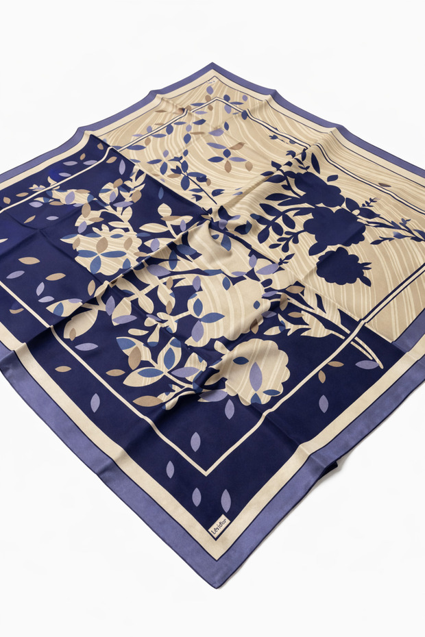 Tivil Pure Silk Scarf Ist 2710-1 Navy Blue Soft Pattern