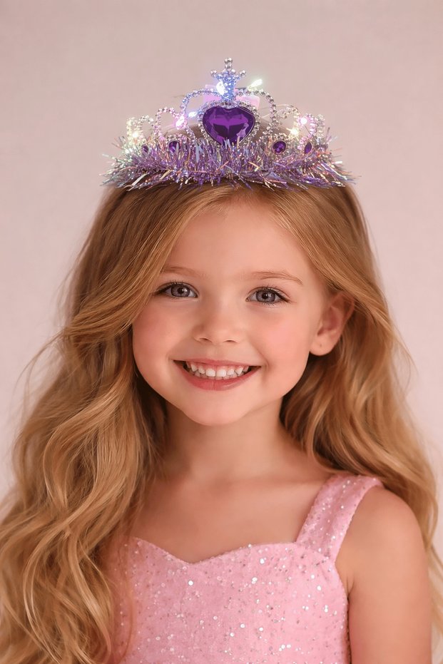 Purple Color Heart-Shaped Illuminated Princess Children's Crown