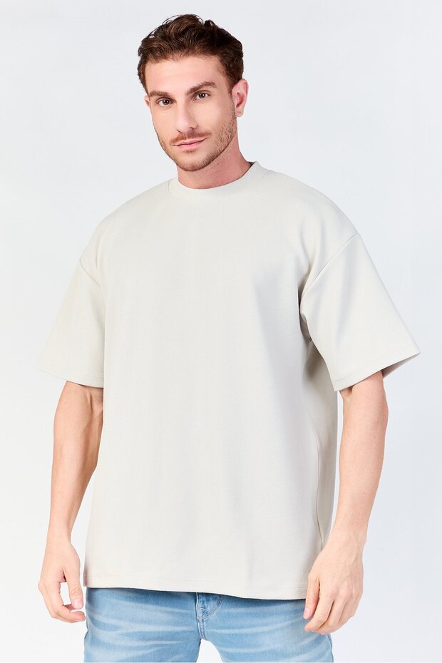 Men Crew Neck Short Sleeve Textured T-Shirt, Grey