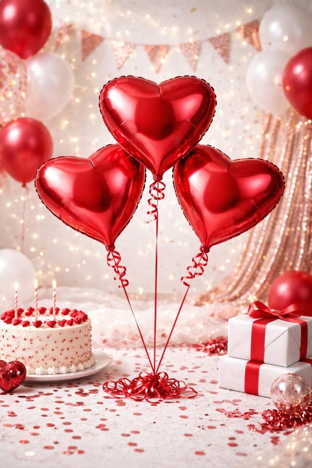 Set of 3 Silver Heart Foil Balloons (18 Inches / 45 cm)