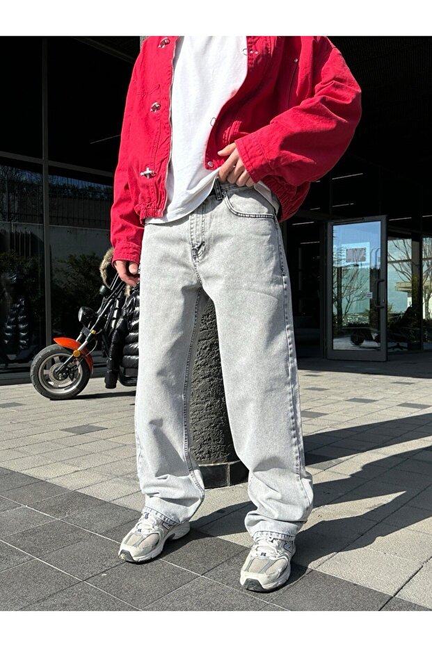 Men's Baggy Loose Fit Denim Trousers Jeans Blue Gray Tinted