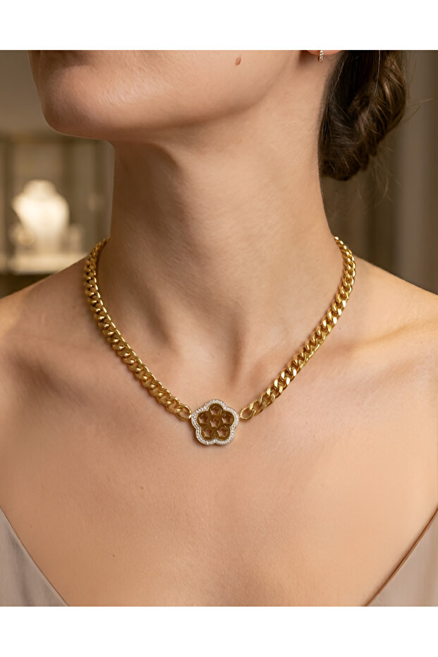 Women's Chain Clover Star Figured Steel Necklace
