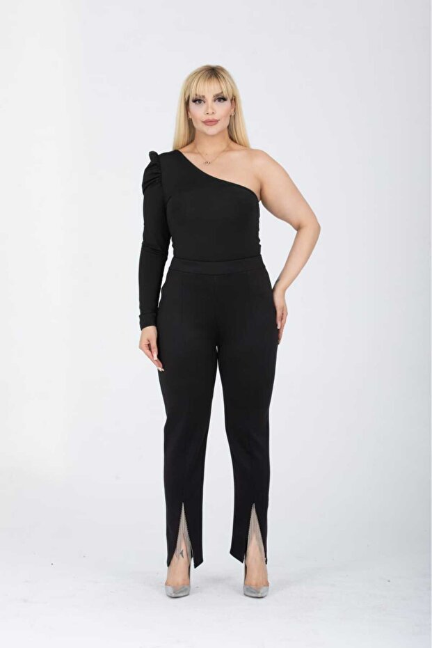 Women's Diving/Scuba Fabric Ankle-Length Trouser Legs with Front Chain Fringe