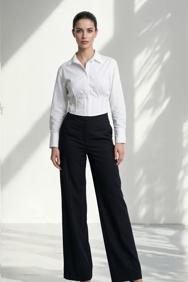 Ecru 100% Cotton Long Sleeve Shirt with Waist Detail