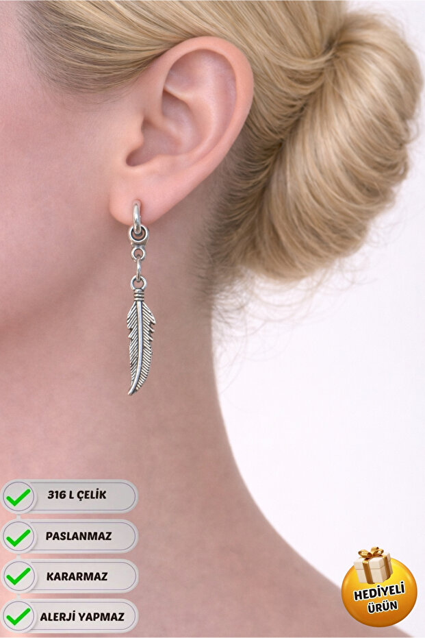 Steel Special Design Dangle Gift Feather Earrings, Does Not Tarnish or Fade