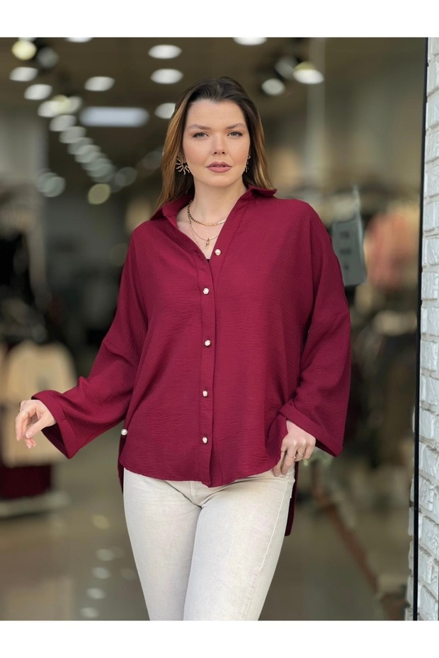 Women's Pearl Brooch Detailed Ayrobin Fabric Shirt