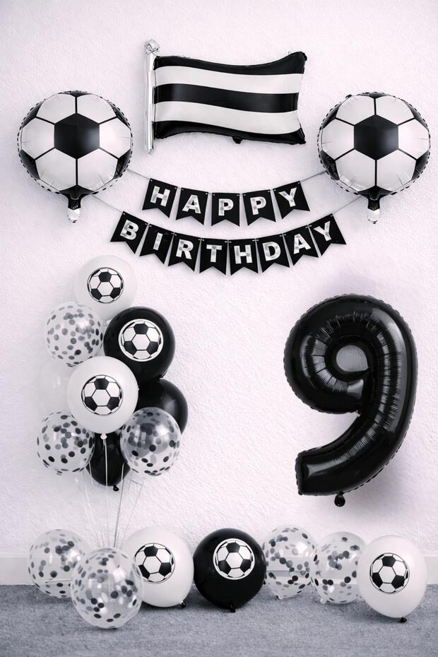 Black and White Football Themed 9Th Birthday Balloon Set