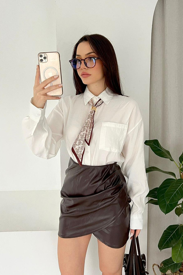 Women's Oversized Shirt with Scarf Detail – Stylish Design with Pocket Detail