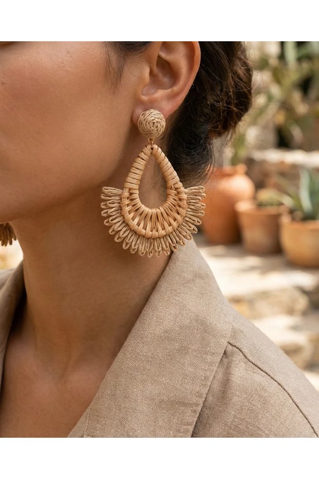 Wicker Women's Earrings Brown Dangle Drop Bohemian Summer Women's Earrings