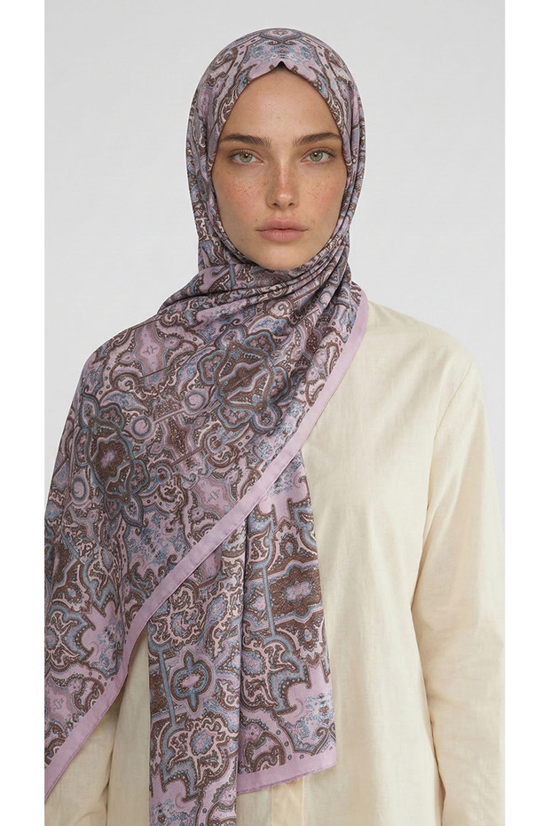 Lara Motif Patterned Cotton Shawl - Blue / Powder