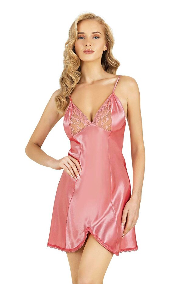 Women'S, Coral, Satin Nightgown