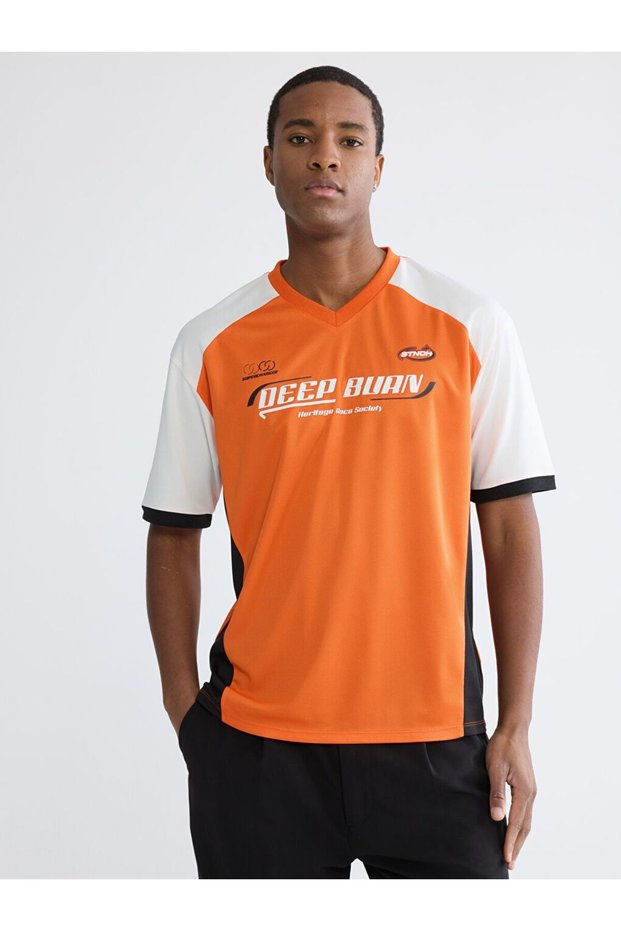 V-Neck Printed Loose Fit Men's T-Shirt