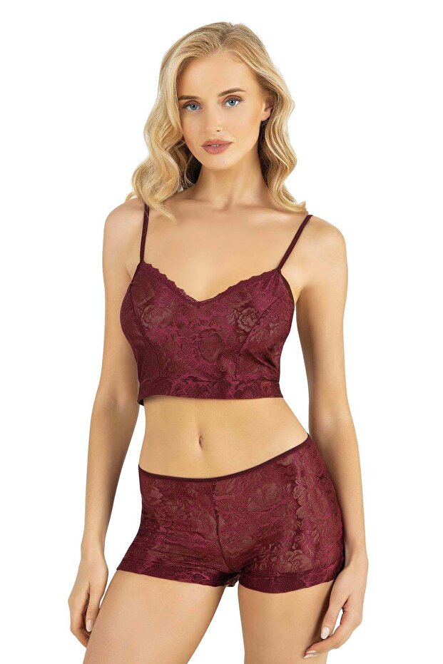 Women'S, Burgundy, Satin Shorts Set