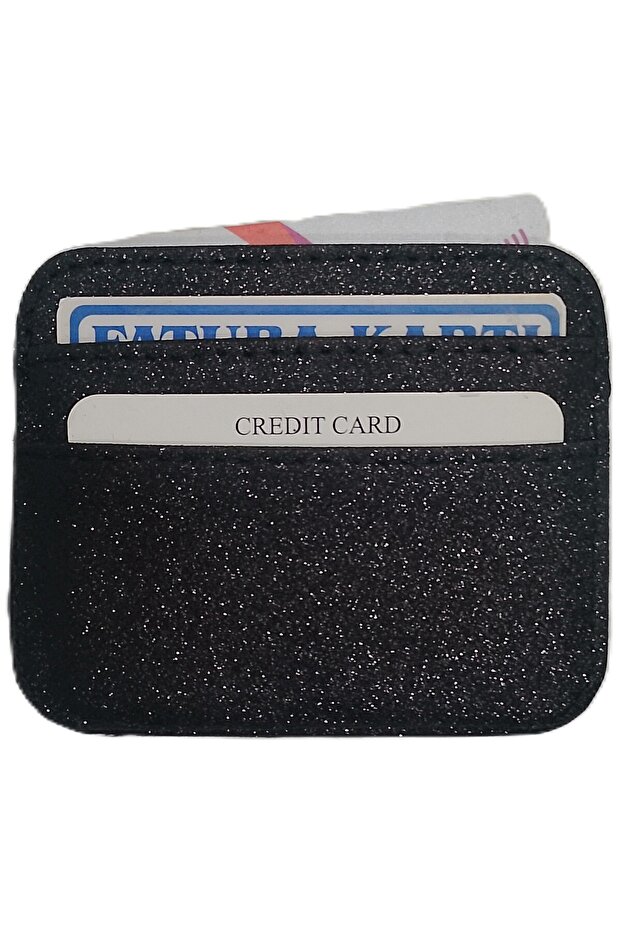 Card Holder, Black Color Glitter Fabric Card Holder