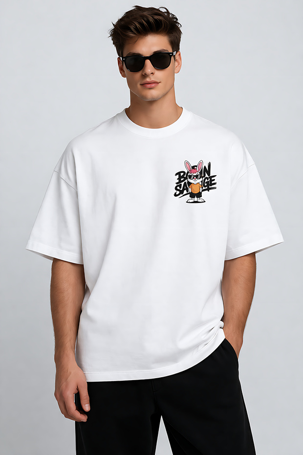 Born Savage Printed Crew Neck Unisex Oversize T-Shirt – Cotton Casual T-Shirt