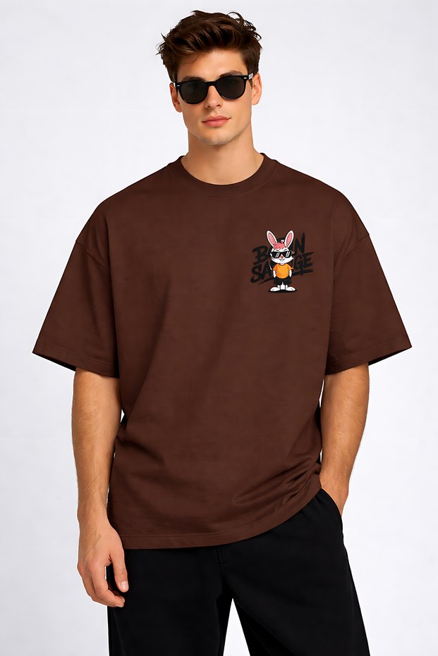 Born Savage Printed Crew Neck Unisex Oversize T-Shirt – Cotton Casual T-Shirt