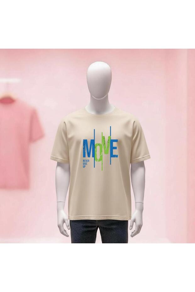 تي شيرت مطبوع عليه Move Never Give Up برقبة دائرية وقصة واسعة للجنسين
