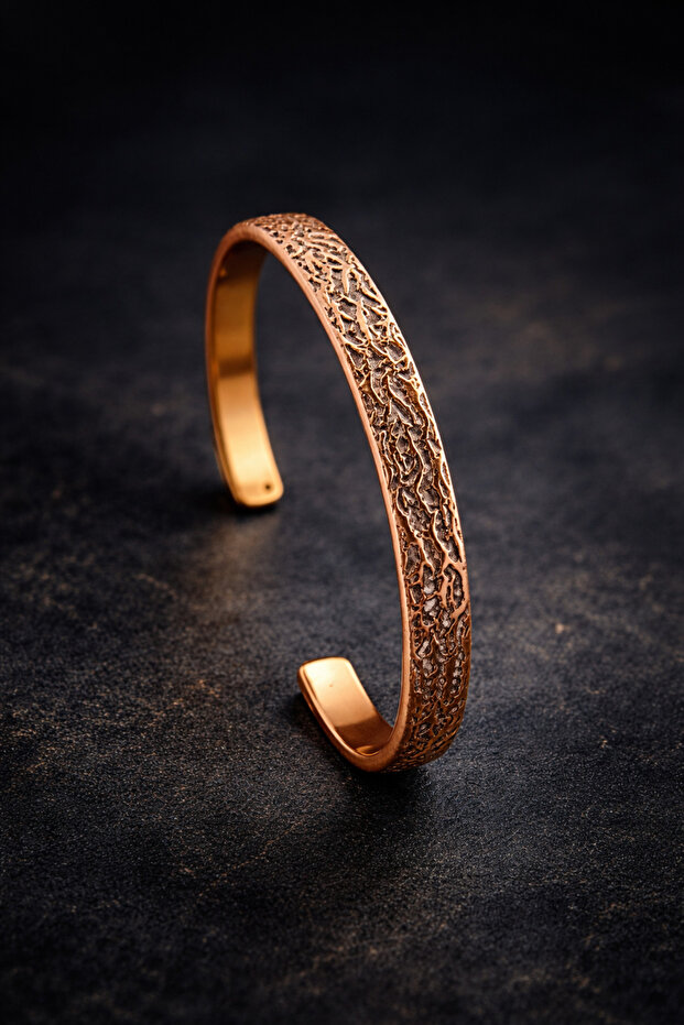 Women's Copper Bracelet with Embossed Top Pure Copper Bracelet Cuff