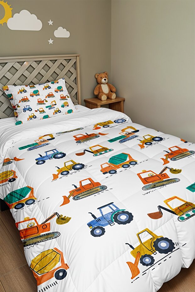 Hardworking Machines Patterned Single Duvet and Pillowcase