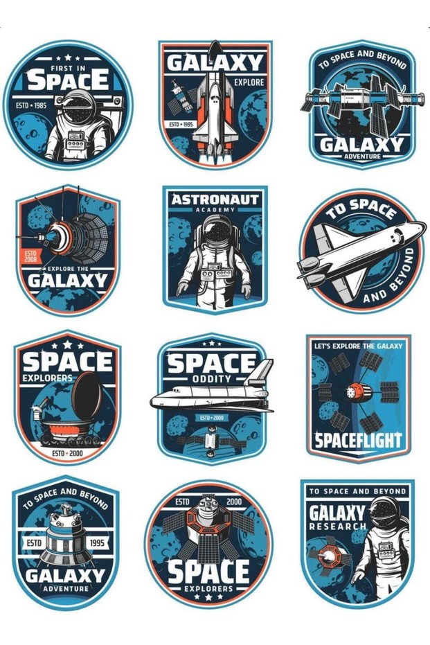 Space Themed Sticker Set 22X30 cm – Astronaut, Rocket and Galaxy Designs