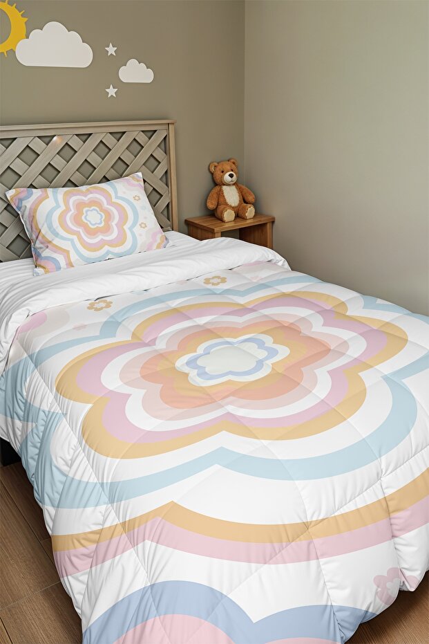 Layered Floral Dreams Patterned Single Duvet and Pillowcase