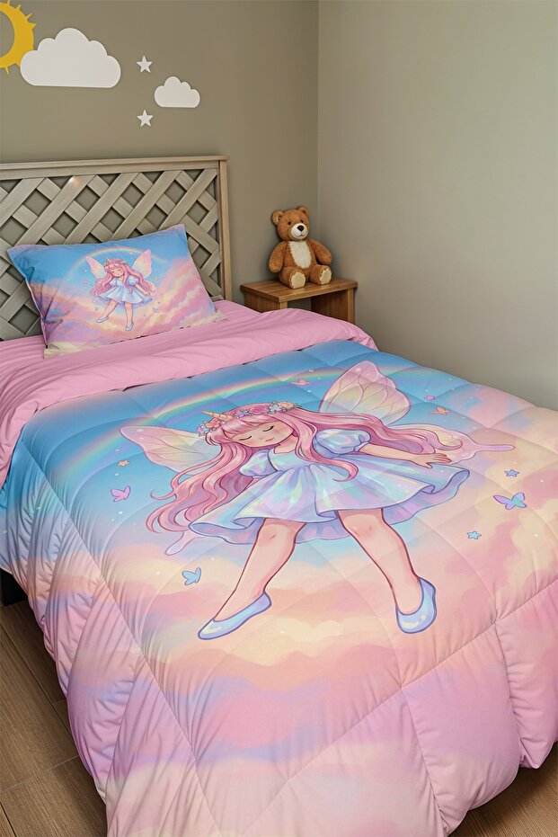 Rainbow Fairy Patterned Single Duvet and Pillowcase