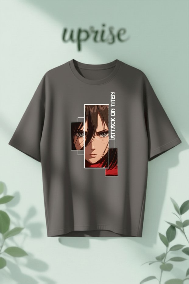 Mikasa Ackerman Attack on Titan Shingeki No Kyojin Printed Cotton Oversize T-Shirt