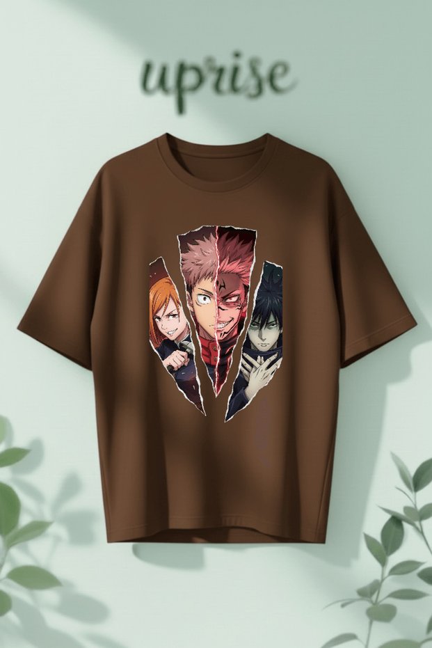 Jujutsu Kaisen Yuji Nobara Megumi Printed Cotton Oversize T-Shirt
