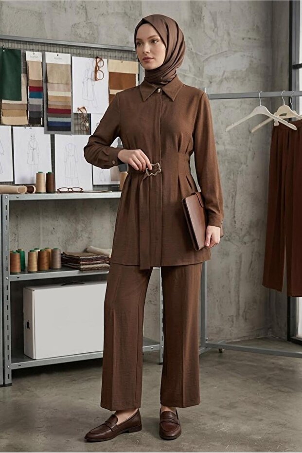 Shirt Collar Pants Suit 45348