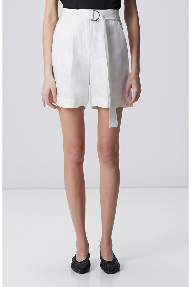 Kırık Beyaz Keten Şort - 2