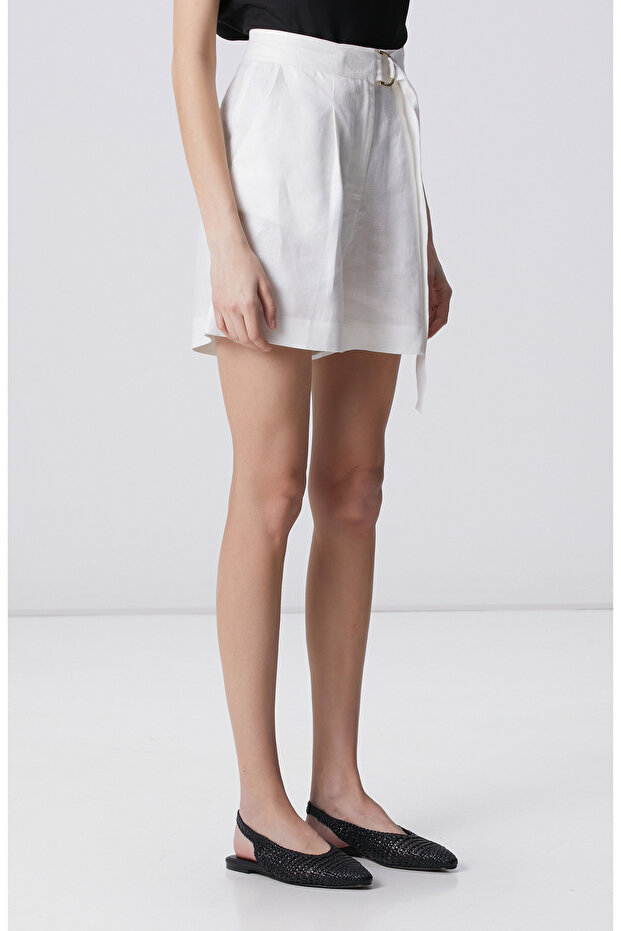 Kırık Beyaz Keten Şort - 4