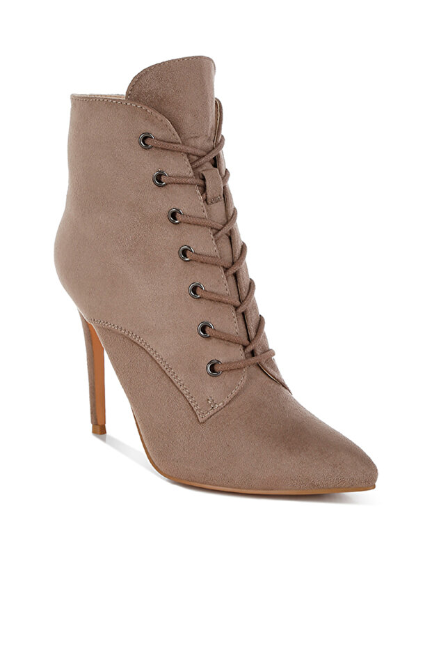 Women's Lace Up Stiletto Boots in Taupe