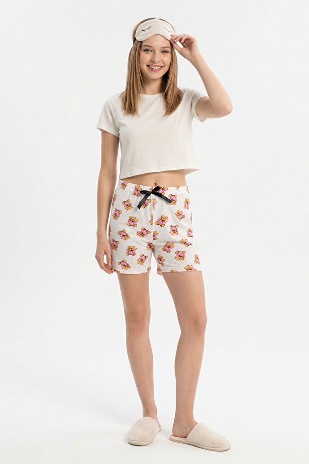 White Teddy Bear Pattern Shorts 3451 - 1