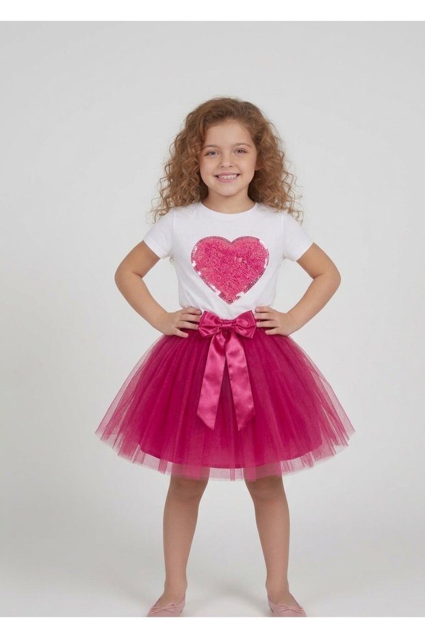 Girls' April 23 October 29 Special Occasions Show Outfit Short Heart T-Shirt and Tutu Skirt Set
