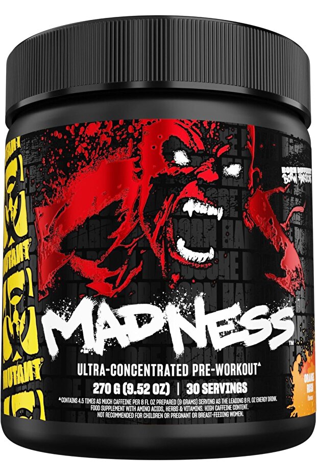 MADNESS - Pre-Workout Powder for High-Intensity Workouts 270G/30 SERVE), ORANGE CRUSH