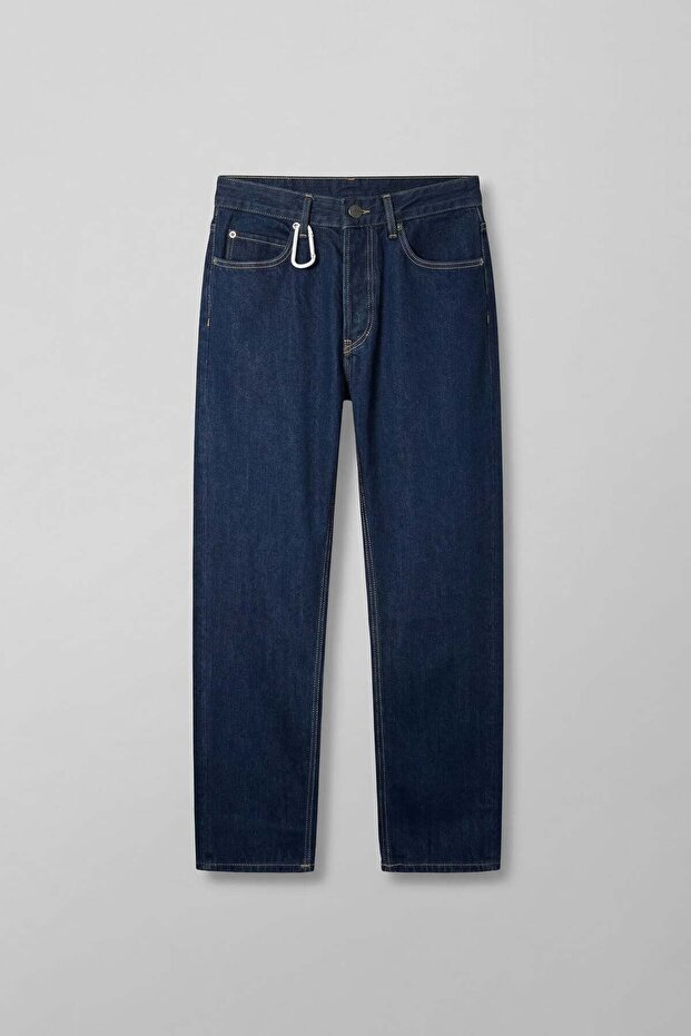 Men's Relaxed Straight Fit Contrast Stitched Jean Trousers Navy Blue