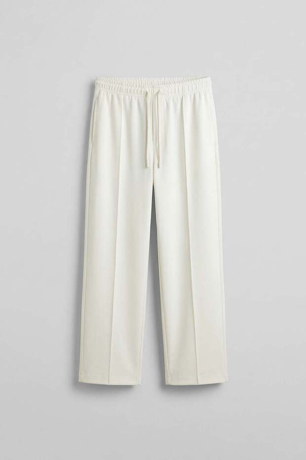 Men's Relaxed Pleated Soft Textured Elastic Waist Sweatpants Ecru