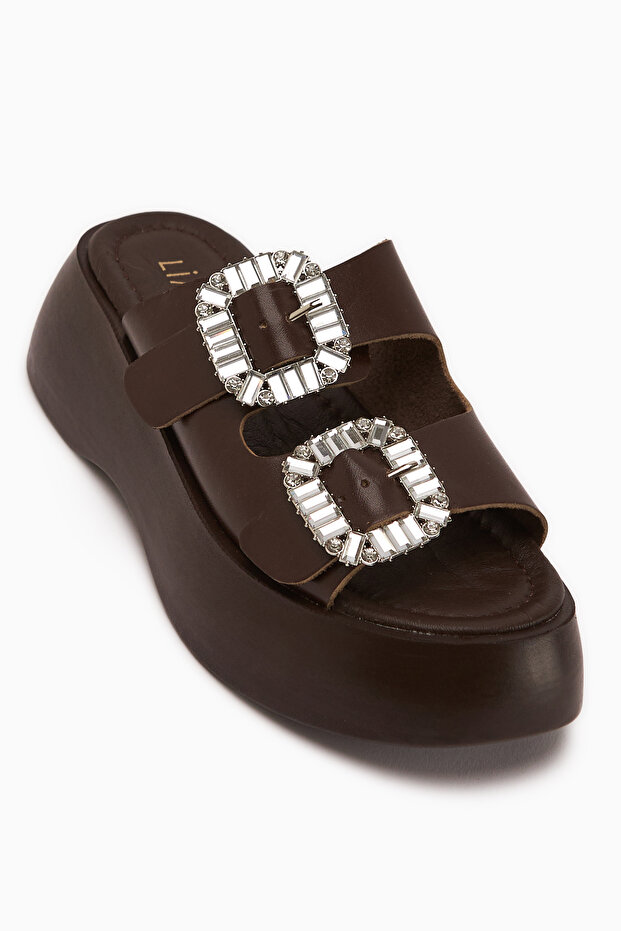 Daina Genuine Leather Brown Stone Women's Slippers