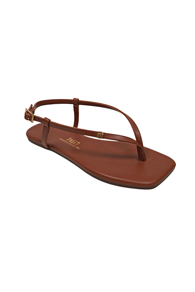 Women's Square Toe Tan Logo Stylish Daily Flip-Flop Sandals