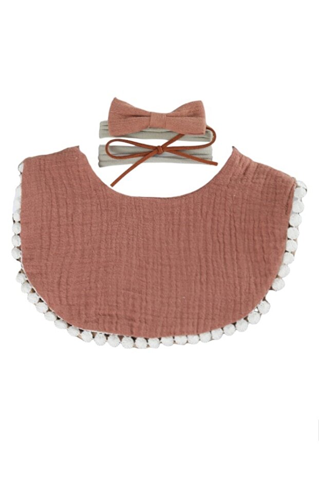 -Sophia Set of Baby Bib and Ribbon Headband - Rust