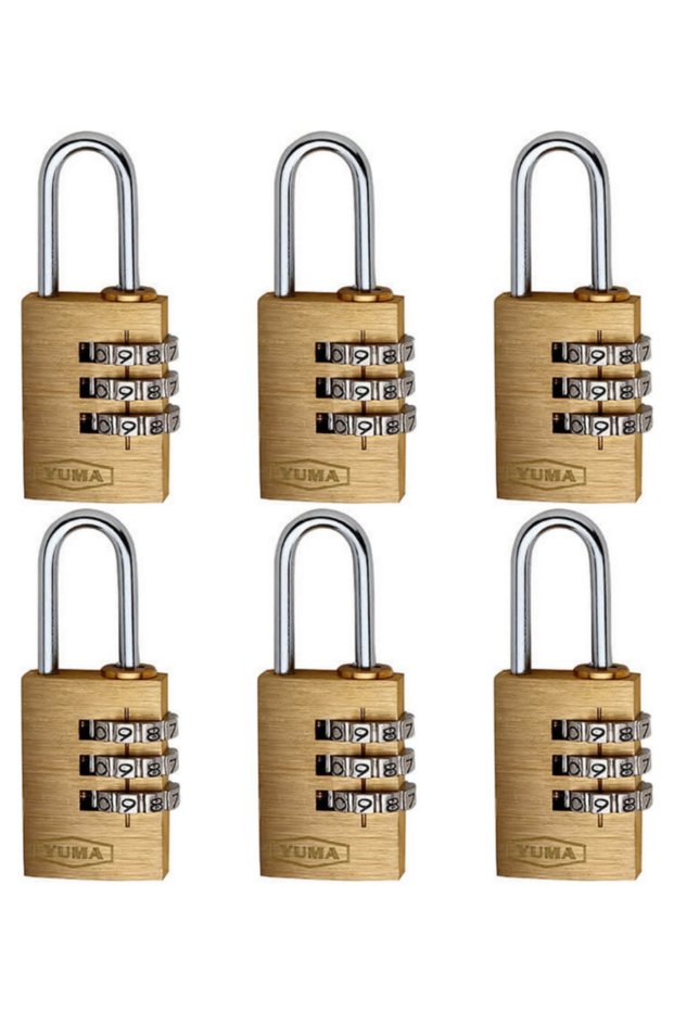 Password Padlock 3 Digit Brass 20mm (1 Pack of 6 Pieces)