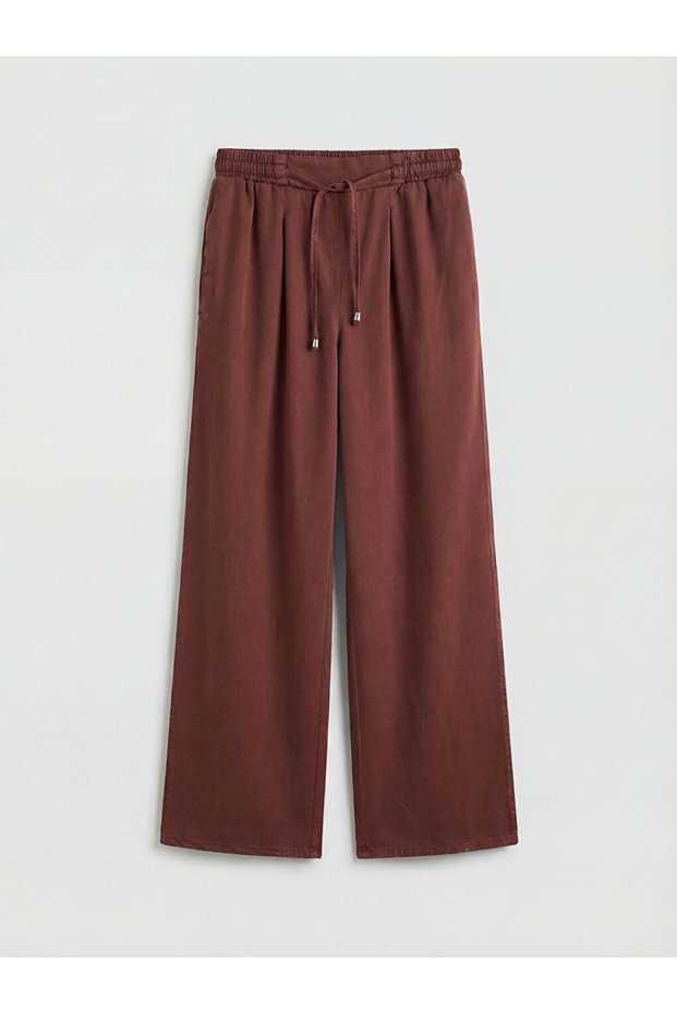 Brown Wideleg Women's Jean Trousers with Elastic Waist